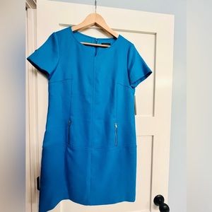 NWT Tahari ASL Short Sleeve Teal “Spring Blue” Textured Spring/Summer Dress